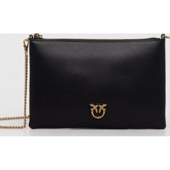 Pinko torebka skórzana kolor czarny. Czarne listonoszki Pinko, bez wzorów, na ramię, bez dodatków. Za 429.99 zł.