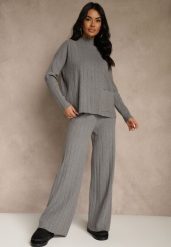 Szary Komplet Dzianinowy Spodnie o Szerokim Kroju i Sweter Półgolf Datusa. Szare swetry Renee, l, bez wzorów, z dzianiny, eleganckie, bez ramiączek. Za 139.99 zł.