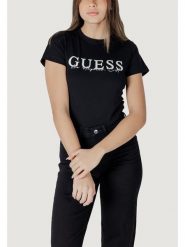 Guess T-Shirt V5GI15 J1314 Czarny Slim Fit. Czarne t-shirty Guess, xxs, z aplikacjami, z bawełny, bez kołnierzyka, bez ramiączek. Za 99.99 zł.