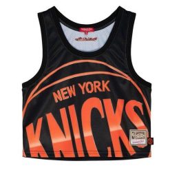 Damski crop top New York Knicks Big Face 4.0. Czarne topy Mitchell & Ness, bez wzorów, sportowe, bez kołnierzyka, bez ramiączek. Za 318.00 zł.