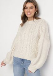 Jasnobeżowy Sweter z Wełną Zdobiony Warkoczowym Splotem Lakkaria. Brązowe swetry Born2be, z aplikacjami, z jeansu, eleganckie, bez ramiączek. W wyprzedaży za 144.49 zł.