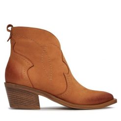 Kowbojki R.Polański. Brązowe botki R.Polański, bez wzorów, bez obcasa, na słupku, bez zapięcia. Za 339.99 zł.