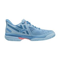 Buty do tenisa damskie Mizuno Wave Exceed Tour 5 CC. Niebieskie buty treningowe Mizuno, bez wzorów, z materiału, bez zapięcia, tenisowe, mizuno wave. Za 379.99 zł.