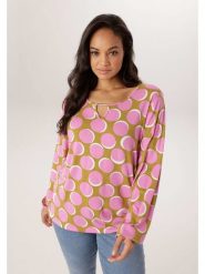 Aniston Bluzka w kolorze oliwkowo-jasnoróżowym rozmiar: 46. Brązowe bluzki Aniston, bez wzorów, bez kołnierzyka, bez ramiączek. Za 126.99 zł.