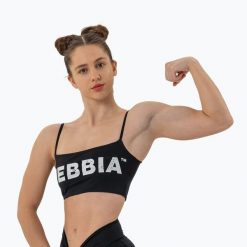 Top treningowy damski NEBBIA Bandeau Bra Back Check black. Czarne topy Nebbia, bez wzorów, bez kołnierzyka, bez ramiączek. Za 119.99 zł.