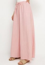Różowe Spodnie o Szerokim Kroju z Wysokim Stanem i Wiązaniem Telarieta. Czerwone jeansy Born2be, bez wzorów, z jeansu, eleganckie, z podwyższonym stanem. Za 69.99 zł.