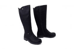 RIEKER TEX 78554-00 black, kozaki damskie. Czarne kozaki Rieker, bez wzorów, z wełny, bez obcasa, na obcasie, bez zapięcia. Za 449.90 zł.