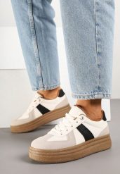 Beżowo-Czarne Sneakersy Klasyczne Tenisówki na Tłoczonej Platformie Nanislla. Brązowe trampki Born2be, bez wzorów, klasyczne, bez zapięcia. W wyprzedaży za 67.99 zł.