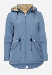 Niebiesko-Beżowa Przejściowa Kurtka Dwustronna o Kroju Parki z Pikowaniem Wewnątrz Zidelle. Niebieskie kurtki Born2be, l, bez wzorów, z jeansu, sportowe, z kapturem. Za 99.99 zł.