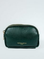 Victor & Hugo Paris Skórzany portfel "Gema" w kolorze ciemnozielonym - 15 x 10 x 5 cm rozmiar: onesize. Zielone portfele Victor & Hugo Paris, bez wzorów, z materiału. Za 104.99 zł.