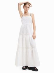 Desigual Sukienka codzienna 23SWVW66 Biały Regular Fit. Białe sukienki Desigual, na co dzień, xxl, bez wzorów, z bawełny, bez kołnierzyka, bez ramiączek, proste. Za 399.99 zł.