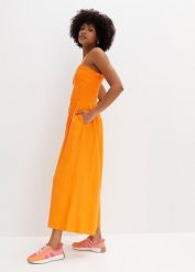 Kombinezon z lejącej wiskozy. Brązowe kombinezony bonprix, na lato, bez wzorów, z wiskozy, bez kołnierzyka, bez ramiączek. Za 139.99 zł.