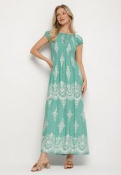 Jasnozielona Wiskozowa Sukienka z Marszczoną Góra i Wzorem Boho Ellifae. Zielone sukienki Born2be, na spotkanie biznesowe, l, z aplikacjami, z wiskozy, boho, bez kołnierzyka, bez ramiączek, maxi. Za 89.99 zł.