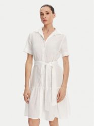 Gant Sukienka koszulowa 4503434 Biały Regular Fit. Białe sukienki Gant, bez wzorów, ze lnu, bez kołnierzyka, bez ramiączek, koszulowe. Za 599.99 zł.