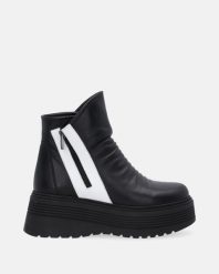 CZARNE BOTKI NA PLATFORMIE G182201 BLACK-WH. Czarne botki Venezia, bez wzorów, ze skóry, bez obcasa, na platformie, bez zapięcia. Za 359.00 zł.