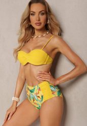 Żółte Bikini Dwuczęściowe Usztywniony Biustonosz i Figi z Wzorem Quetella. Żółte bikini Renee, bez wzorów. W wyprzedaży za 23.99 zł.