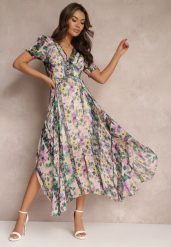 Beżowo-Zielona Asymetryczna Sukienka Maxi z Ozdobnymi Guzikami Nallini. Brązowe sukienki Renee, na imprezę, l, bez wzorów, eleganckie, z asymetrycznym kołnierzem, bez ramiączek, maxi, asymetryczne. W wyprzedaży za 159.99 zł.