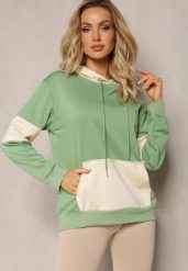 Zielona Oversizowa Bluza Typu Kangurka z Szeroką Kieszenią i Kapturem Iretha. Zielone bluzy Renee, l, bez wzorów, z kapturem, trekkingowe. W wyprzedaży za 39.99 zł.