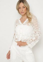 Biały Ażurowy Rozpinany Kardigan z Bawełny Bellio. Białe swetry Born2be, na lato, m, w ażurowe wzory, z bawełny, eleganckie, bez ramiączek. W wyprzedaży za 46.74 zł.