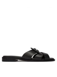 Tommy Hilfiger Klapki Leather Crest Square Toe Sandals FW0FW09126 Czarny. Czarne klapki Tommy Hilfiger, bez wzorów, ze skóry, bez obcasa, bez zapięcia. Za 529.99 zł.