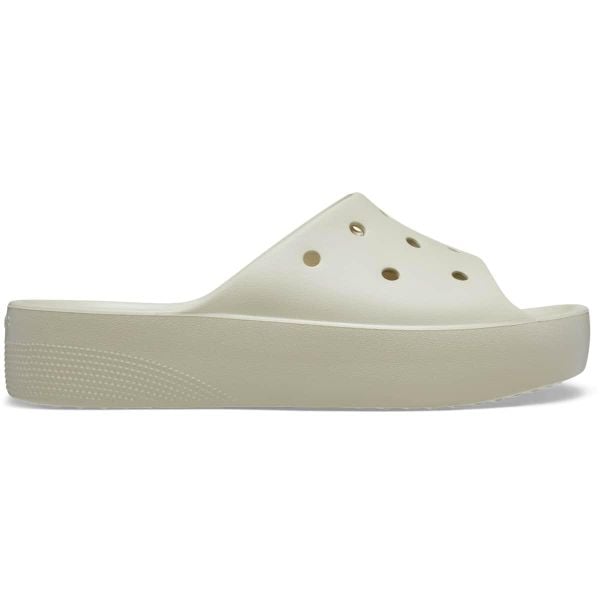 Klapki plażowe damskie Crocs Classic Platform Slide. Brązowe klapki Crocs, bez wzorów, sportowe, bez obcasa, bez zapięcia. Za 146.99 zł.