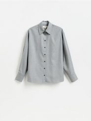 Koszula oversize z wełną - jasnoszary. Szare koszule Reserved, l, bez wzorów, z tkaniny, bez kołnierzyka, bez ramiączek. Za 239.99 zł.