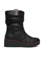 Rieker Kozaki CEO-X9155-00 Czarny. Czarne kozaki Rieker, bez wzorów, ze skóry, bez obcasa, na koturnie, bez zapięcia. Za 379.99 zł.