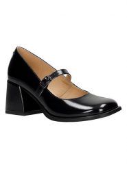 Wojas Skórzane czółenka w kolorze czarnym z paskiem rozmiar: 38. Czarne czółenka Wojas, bez wzorów, klasyczne, z okrągłym noskiem, bez obcasa, bez zapięcia. Za 332.52 zł.