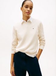 Tommy Hilfiger Sweter z dzianiny Kobiety Bawełna beżowy, S. Brązowe swetry Tommy Hilfiger, s, z aplikacjami, z bawełny, bez ramiączek. Za 529.95 zł.