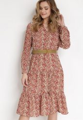 Czerwona Sukienka Z Paskiem Noroe. Czerwone sukienki Born2be, l, bez wzorów, eleganckie, bez kołnierzyka, bez ramiączek, midi. W wyprzedaży za 110.49 zł.