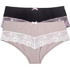 Figi "panty" (2 pary) bonprix czarno-jasnoróżowy + kamienisto-ecru. Bokserki damskie marki bonprix. Za 49.98 zł.