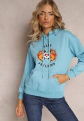 Jasnoniebieska Bluza Kangurka z Nadrukiem i Kapturem Uvella. Niebieskie bluzy Renee, l, bez wzorów, casualowe, bez ramiączek. W wyprzedaży za 71.99 zł.