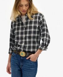 Superdry Koszula boyfriend flanelowa w kratę, oversize. Czarne koszule Superdry, bez wzorów, z bawełny, bez kołnierzyka, bez ramiączek. Za 271.45 zł.