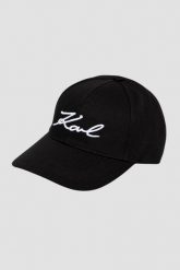 KARL LAGERFELD Czarna czapka damska z daszkiem Signature Cap. Czarne czapki z daszkiem KARL LAGERFELD, z aplikacjami, eleganckie. W wyprzedaży za 171.99 zł.