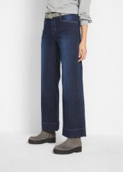 Dżinsy Wide Leg Mid Waist, ze stretchem. Niebieskie jeansy bonprix, bez wzorów, z jeansu. Za 104.99 zł.