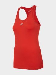 4F Top treningowy slim szybkoschnący damski - czerwony S. Czerwone topy 4f, s, bez wzorów, z dzianiny, klasyczne, bez kołnierzyka, bez ramiączek. Za 59.99 zł.
