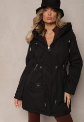 Czarna Kurtka w Stylu Parki na Napy ze Ściągaczami w Pasie Ardodia. Czarne kurtki Renee, s, bez wzorów, z jeansu, eleganckie, z kapturem. W wyprzedaży za 142.49 zł.