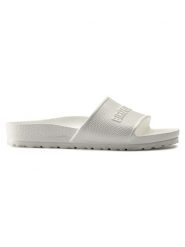 Klapki damskie Birkenstock Barbados. Białe klapki Birkenstock, bez wzorów, z materiału, sportowe, bez obcasa, bez zapięcia. Za 149.00 zł.