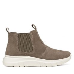 Sztyblety Geox. Brązowe botki Geox, bez wzorów, bez obcasa, na płaskiej podeszwie, bez zapięcia. Za 499.99 zł.