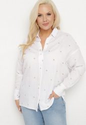 Biała Bawełniana Koszula z Ozdobnym Haftem Edivielis. Białe koszule Born2be, xl, bez wzorów, z bawełny, eleganckie, bez kołnierzyka, bez ramiączek. W wyprzedaży za 101.99 zł.