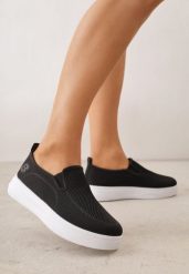 Czarne Siateczkowe Tenisówki pod Kostkę na Grubej Podeszwie Phisiane. Czarne trampki sportowe Born2be, bez wzorów, z jeansu, bez zapięcia, tenisowe. Za 69.99 zł.