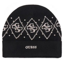 Czapka Guess. Czarne czapki zimowe Guess, z aplikacjami. Za 174.99 zł.