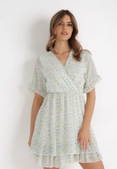 Niebieska Sukienka Ambrasius. Niebieskie sukienki Born2be, na imprezę, l, bez wzorów, bez kołnierzyka, bez ramiączek, mini, kopertowe. Za 159.99 zł.