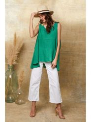 Joséfine Lniany top "Ottilie" w kolorze zielonym rozmiar: XL. Zielone topy Joséfine, xl, bez wzorów, ze lnu, bez kołnierzyka, bez ramiączek. Za 130.99 zł.