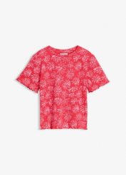 Krótki T-shirt z mieszanki bawełny. Czerwone t-shirty bonprix, bez wzorów, z bawełny, bez kołnierzyka, bez ramiączek. Za 19.99 zł.
