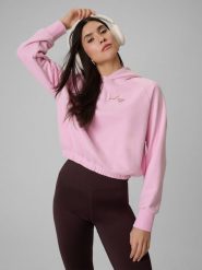 4F Bluza dresowa regular z kapturem damska - różowa M. Czerwone bluzy 4f, m, bez wzorów, z dresówki, bez ramiączek, z kapturem. Za 159.99 zł.