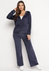 Granatowy Welurowy Komplet Dresowy Bluza z Kapturem i Szerokie Spodnie Atiferi. Niebieskie bluzy Born2be, l, bez wzorów, z dresówki, bez ramiączek, z kapturem. W wyprzedaży za 76.49 zł.