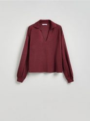 Sweter z kołnierzykiem - ciemnofioletowy. Fioletowe swetry Reserved, l, bez wzorów, z dzianiny, bez ramiączek. W wyprzedaży za 49.99 zł.