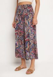 Granatowe Bawełniane Spodnie Kuloty z Wzorem Paisley Tarrisa. Niebieskie jeansy Born2be, bez wzorów, z bawełny, eleganckie. W wyprzedaży za 38.24 zł.