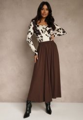 Brązowa Rozkloszowana Spódnica z Bawełny Tussala. Brązowe spódnice Renee, l, bez wzorów, z bawełny, eleganckie, maxi, oversize. Za 109.99 zł.